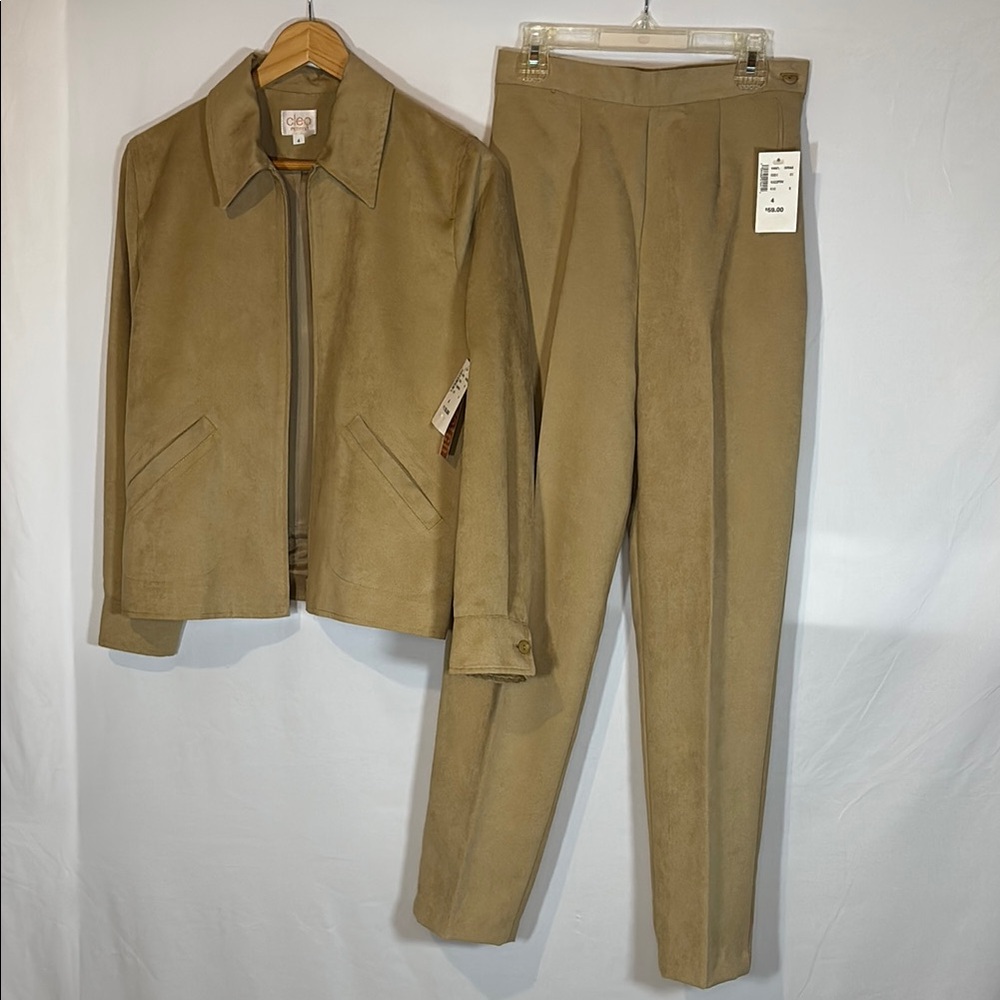 Dead stock y2k Cleo Tan Blazer and Pants Set